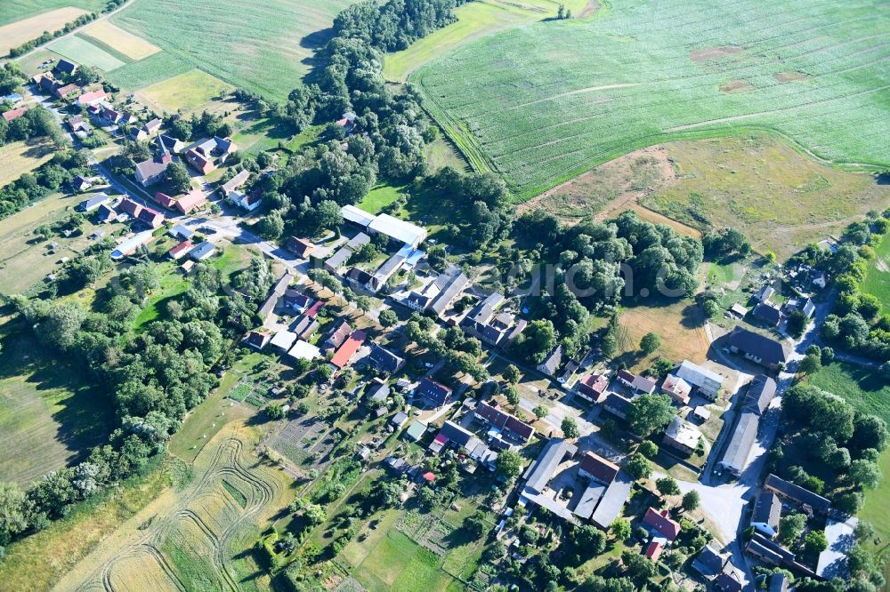 Aerial image Falkenhagen - Village - view on the edge of agricultural fields and farmland in Falkenhagen in the state Brandenburg, Germany