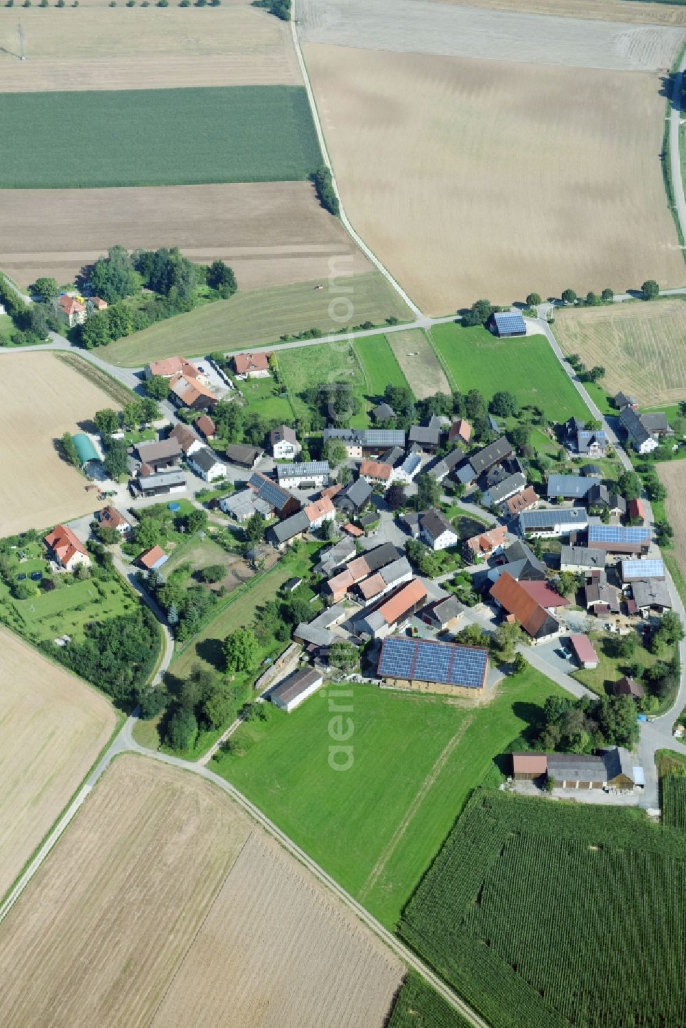 Feulersdorf from above - Village - view on the edge of agricultural fields and farmland in Feulersdorf in the state Bavaria, Germany