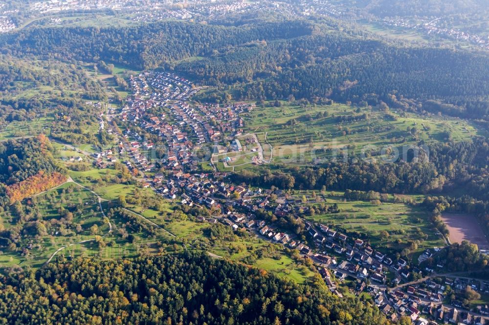 Gaggenau from above - Village - view on the edge of agricultural fields and farmland in Gaggenau in the state Baden-Wurttemberg, Germany