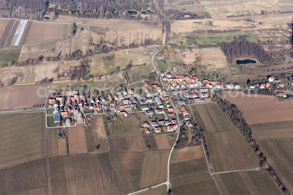 Hergersweiler from above - Village - view on the edge of agricultural fields and farmland in Hergersweiler in the state Rhineland-Palatinate