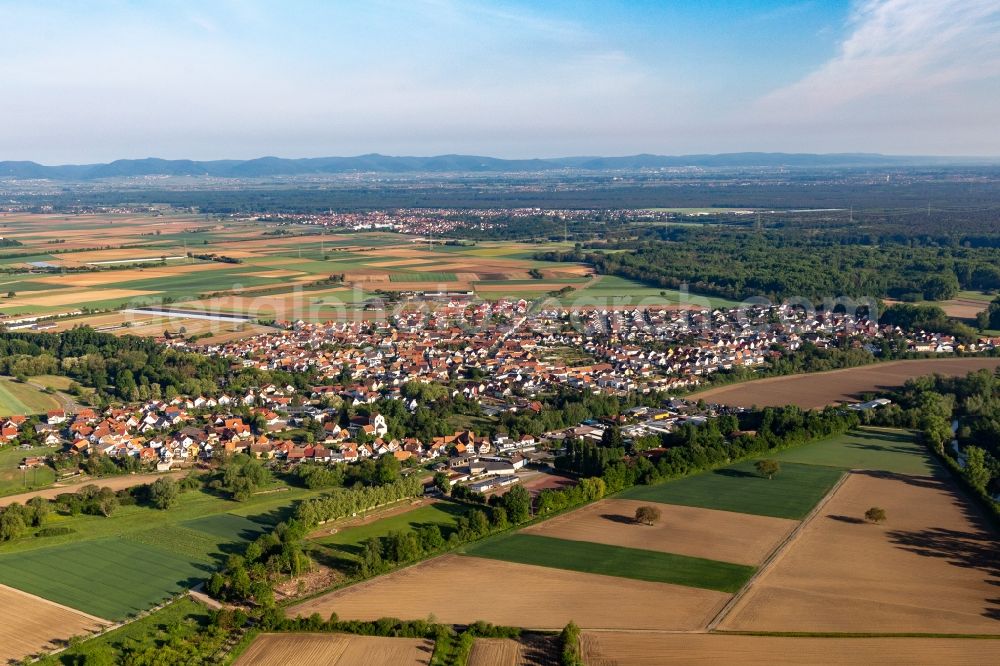 Aerial image Hördt - Village - view on the edge of agricultural fields and farmland in Hoerdt in the state Rhineland-Palatinate