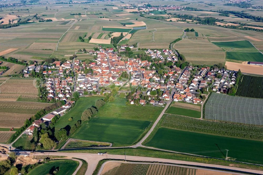 Aerial photograph Impflingen - Village - view on the edge of agricultural fields and farmland in Impflingen in the state Rhineland-Palatinate, Germany