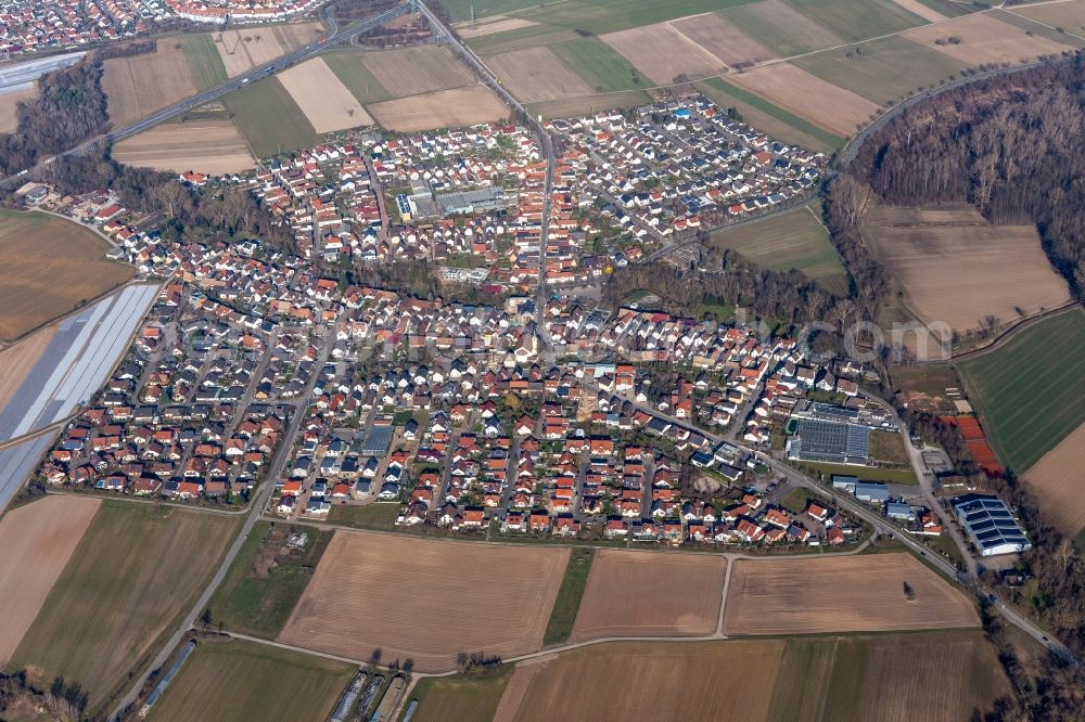 Aerial image Kuhardt - Village - view on the edge of agricultural fields and farmland in Kuhardt in the state Rhineland-Palatinate, Germany