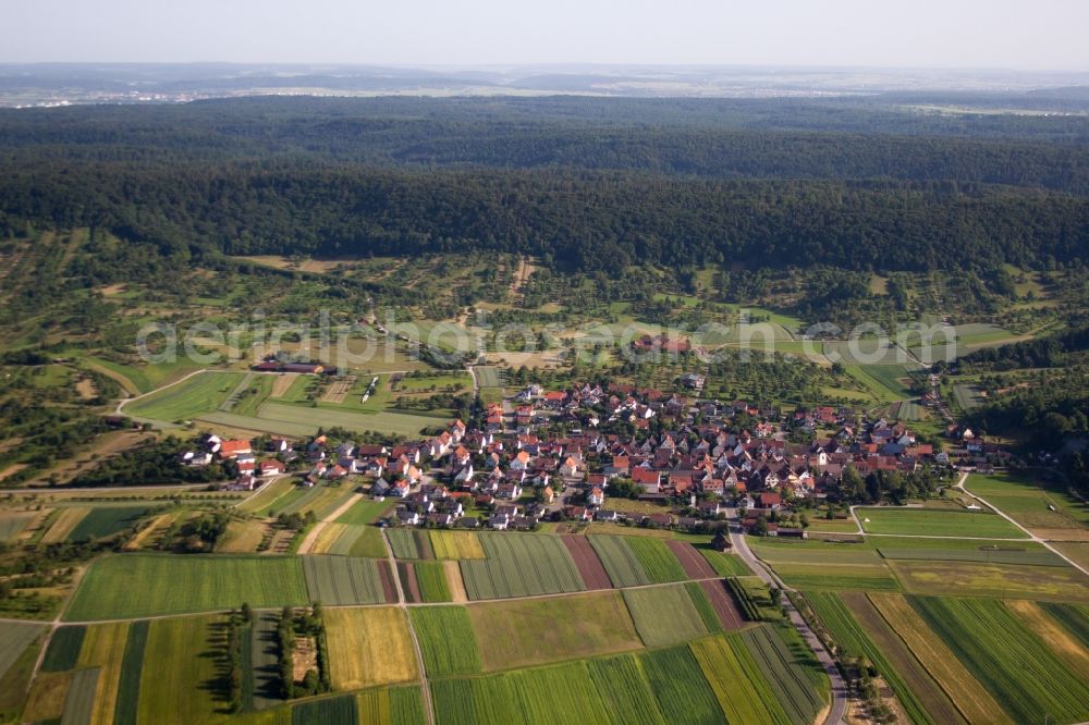 Aerial image Ammerbuch - Village - view on the edge of agricultural fields and farmland in the district Breitenholz in Ammerbuch in the state Baden-Wuerttemberg, Germany