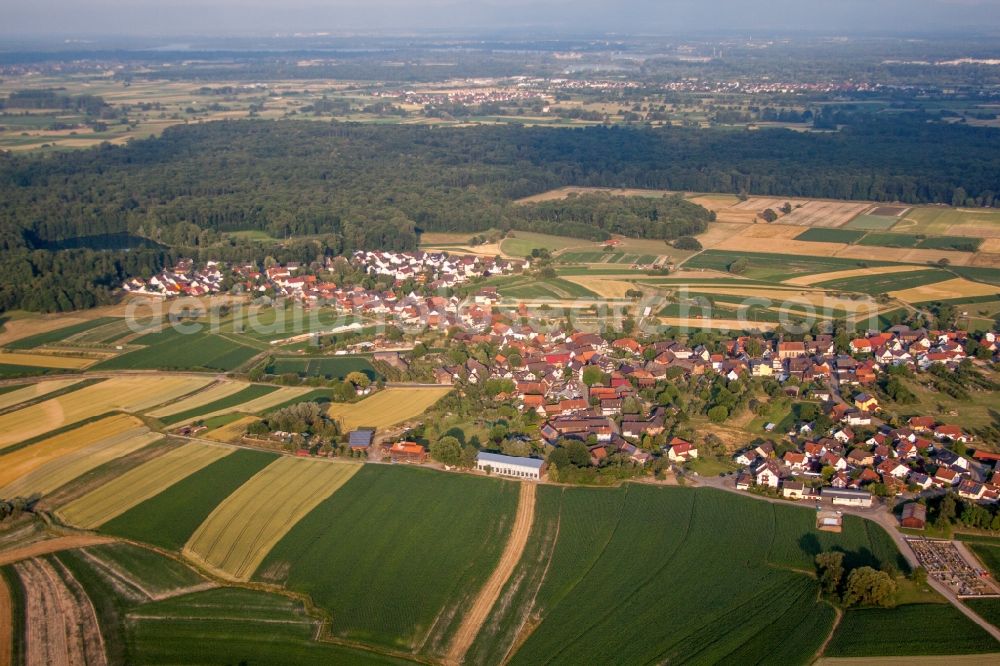 Willstätt from above - Village - view on the edge of agricultural fields and farmland in the district Hesselhurst in Willstaett in the state Baden-Wuerttemberg, Germany