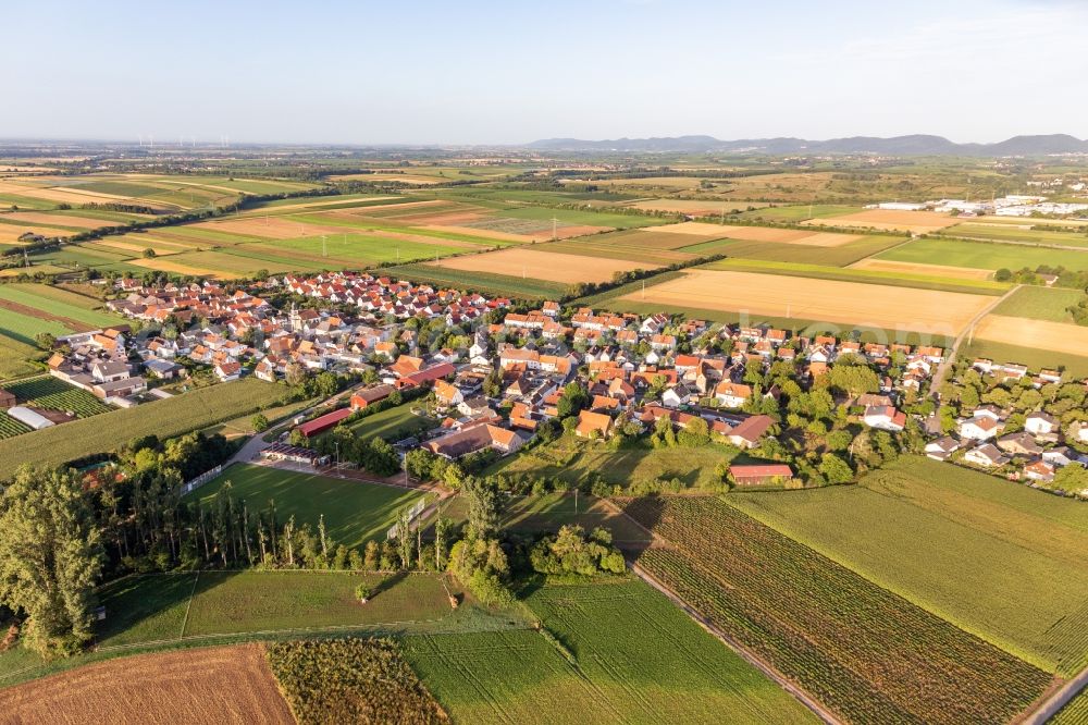 Landau in der Pfalz from above - Village - view on the edge of agricultural fields and farmland in the district Moerlheim in Landau in der Pfalz in the state Rhineland-Palatinate, Germany