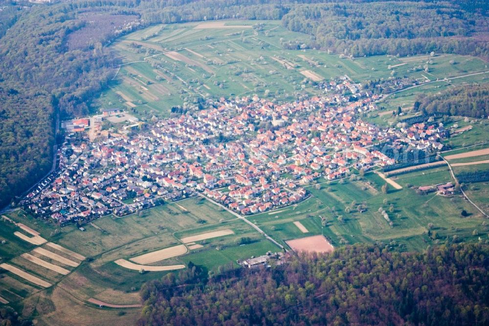 Ettlingen from above - Village - view on the edge of agricultural fields and farmland in the district Spessart in Ettlingen in the state Baden-Wuerttemberg