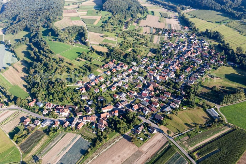 Aerial photograph Moos - Village - view on the edge of agricultural fields and farmland in the district Weiler in Moos in the state Baden-Wuerttemberg, Germany