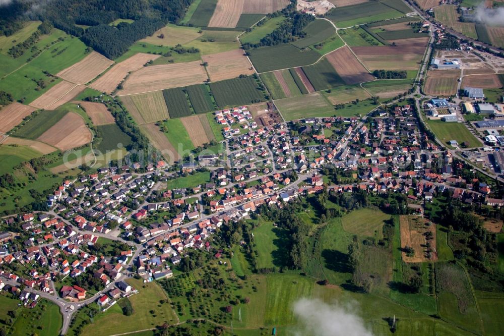 Aerial image Engen - Village - view on the edge of agricultural fields and farmland in the district Welschingen in Engen in the state Baden-Wuerttemberg, Germany