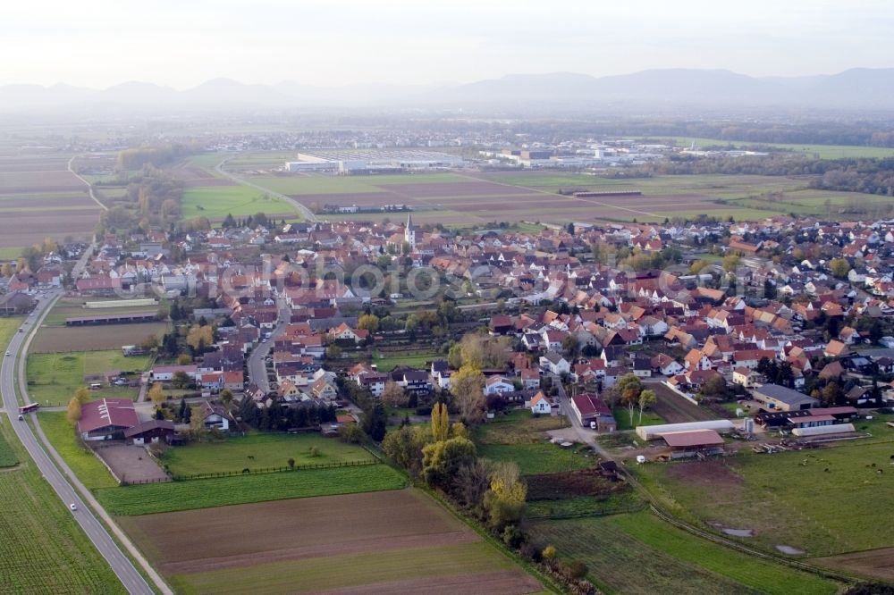 Ottersheim bei Landau from above - Village - view on the edge of agricultural fields and farmland in Ottersheim bei Landau in the state Rhineland-Palatinate