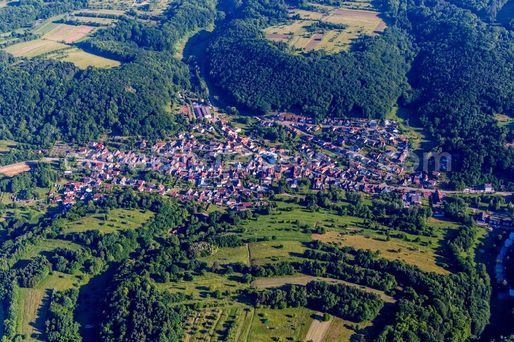 Aerial image Silz - Village - view on the edge of agricultural fields and farmland in Silz in the state Rhineland-Palatinate, Germany