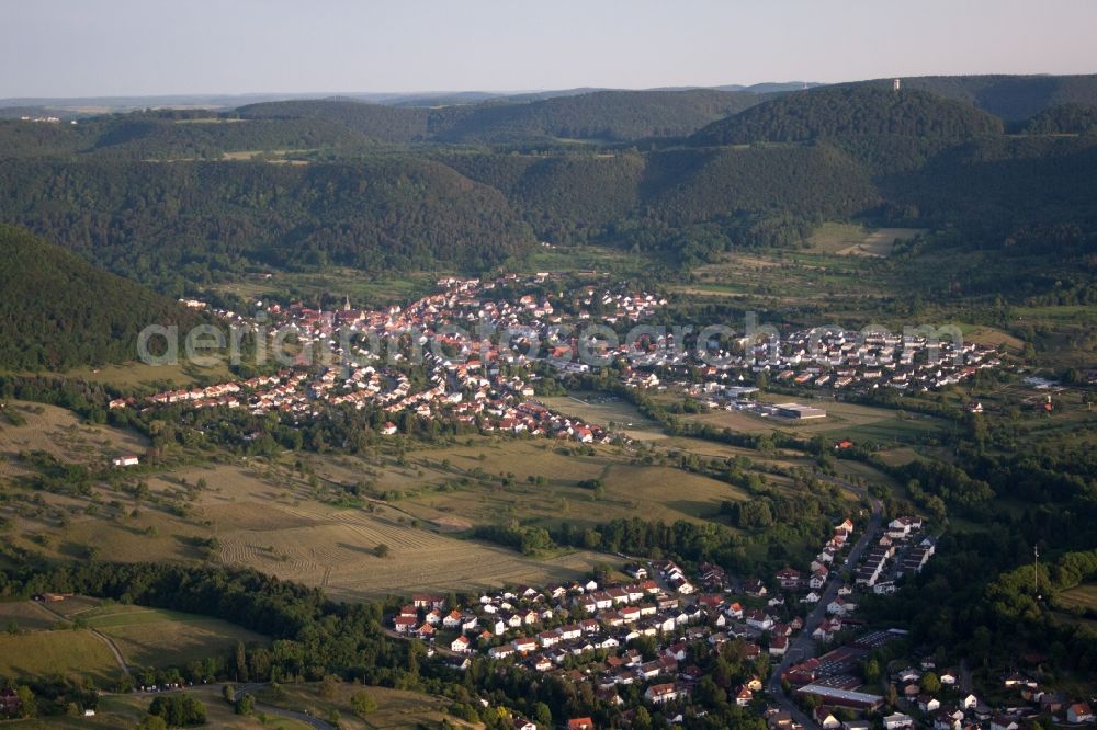 Aerial image Reutlingen - Village - view on the edge of agricultural fields and farmland in Reutlingen in the state Baden-Wuerttemberg, Germany