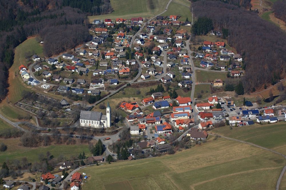 Rickenbach from the bird's eye view: Village - view on the edge of agricultural fields and farmland in Rickenbach in the state Baden-Wuerttemberg, Germany