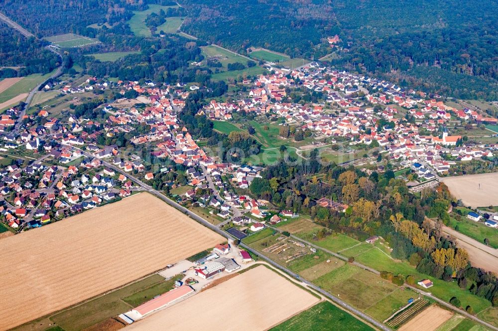 Aerial photograph Scheibenhard - Village - view on the edge of agricultural fields and farmland in Scheibenhard in Grand Est, France