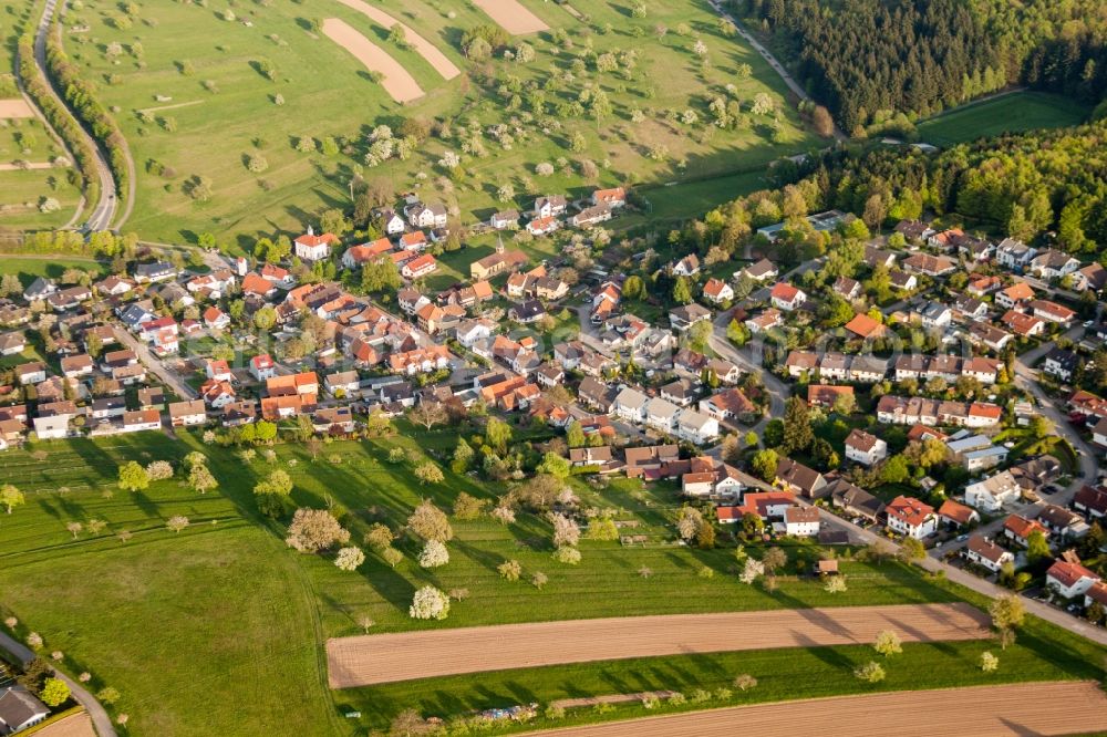 Aerial image Schluttenbach - Village - view on the edge of agricultural fields and farmland in Schluttenbach in the state Baden-Wurttemberg, Germany