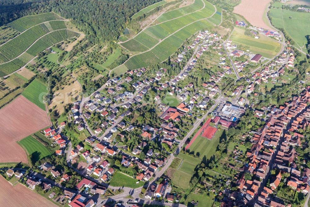 Aerial image Illingen - Village - view on the edge of agricultural fields and farmland in Schuetzingen in the state Baden-Wurttemberg, Germany