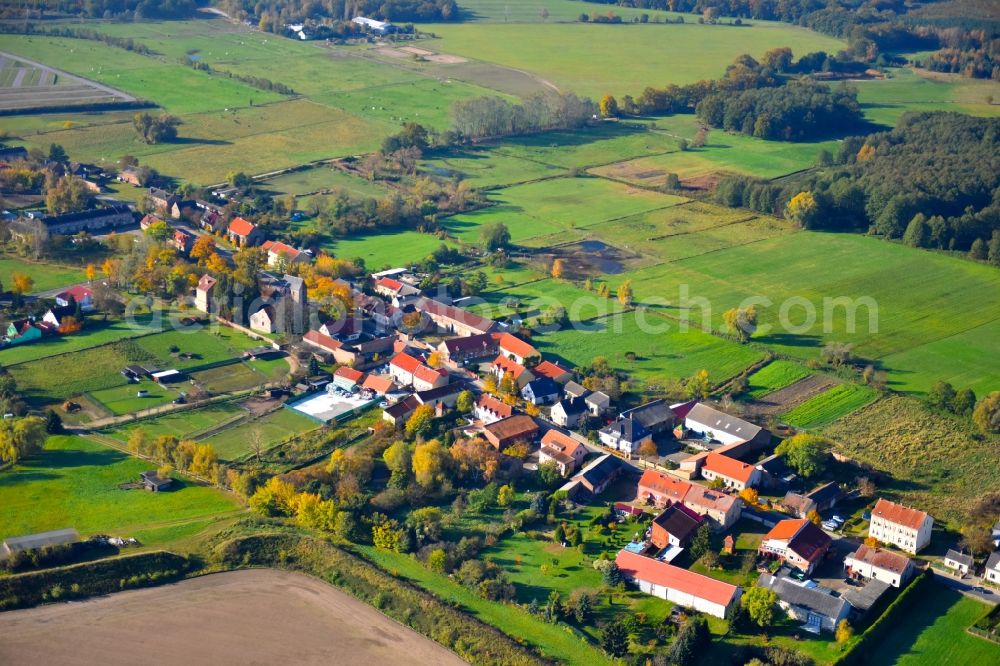 Selchow from the bird's eye view: Village - view on the edge of agricultural fields and farmland in Selchow in the state Brandenburg, Germany