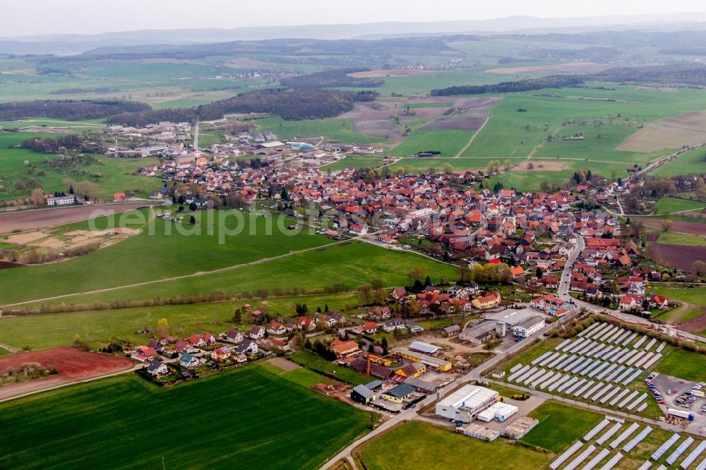 Straufhain from above - Village - view on the edge of agricultural fields and farmland in Straufhain in the state Thuringia, Germany