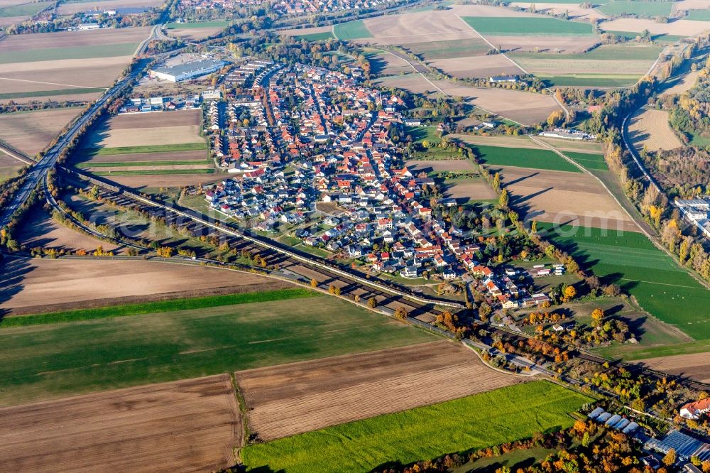 Aerial photograph Studernheim - Village - view on the edge of agricultural fields and farmland in Studernheim in the state Rhineland-Palatinate, Germany