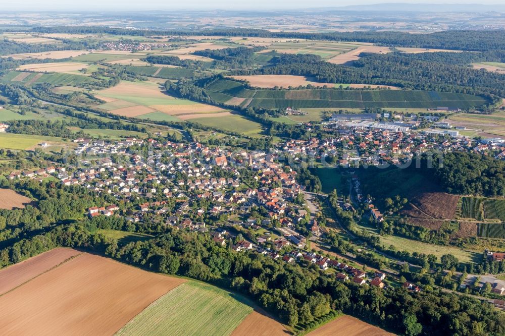 Zaberfeld from above - Village - view on the edge of agricultural fields and farmland in Zaberfeld in the state Baden-Wurttemberg, Germany