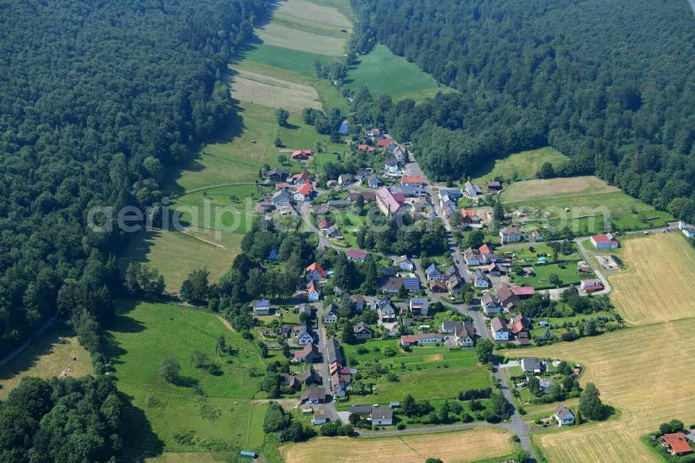 Amelith from the bird's eye view: Village - view on the edge of forested areas in Amelith in the state Lower Saxony, Germany