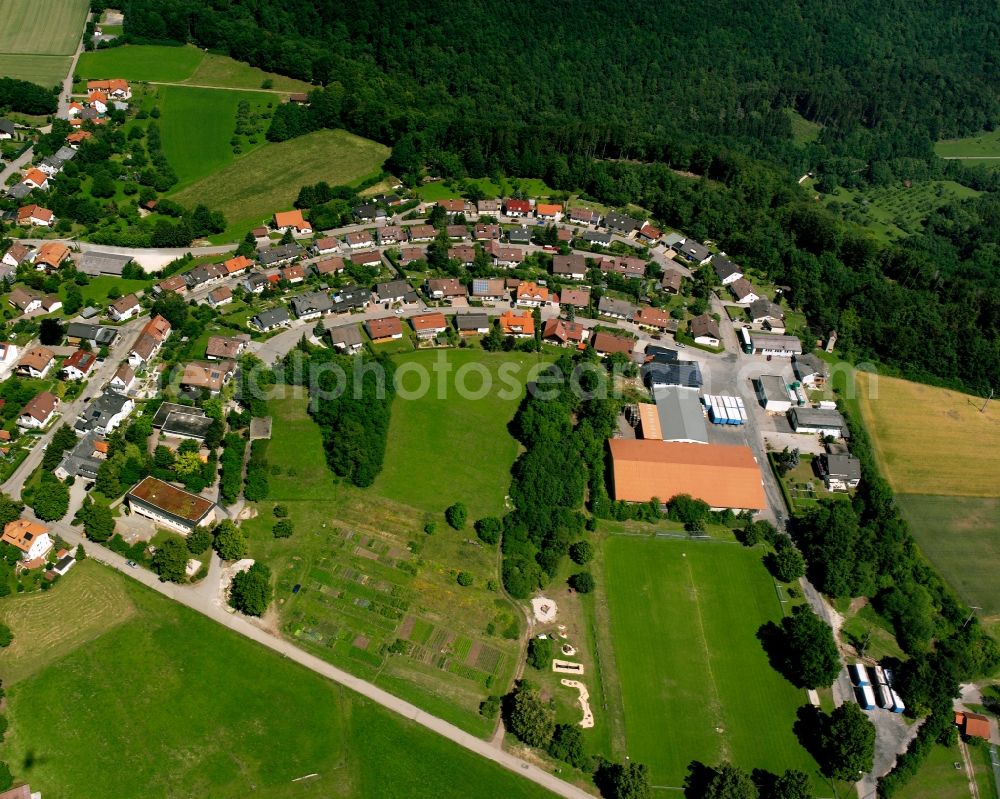 Aerial image Aufhausen - Village - view on the edge of forested areas in Aufhausen in the state Baden-Wuerttemberg, Germany