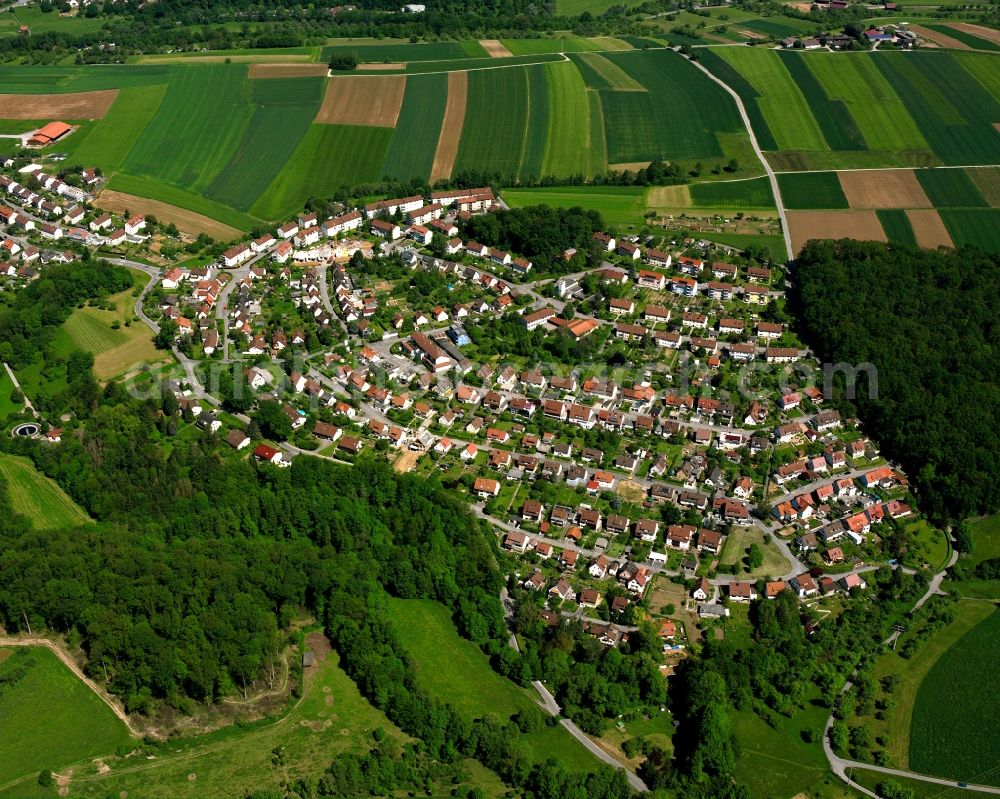 Aerial image Backnang - Village - view on the edge of forested areas in Backnang in the state Baden-Wuerttemberg, Germany