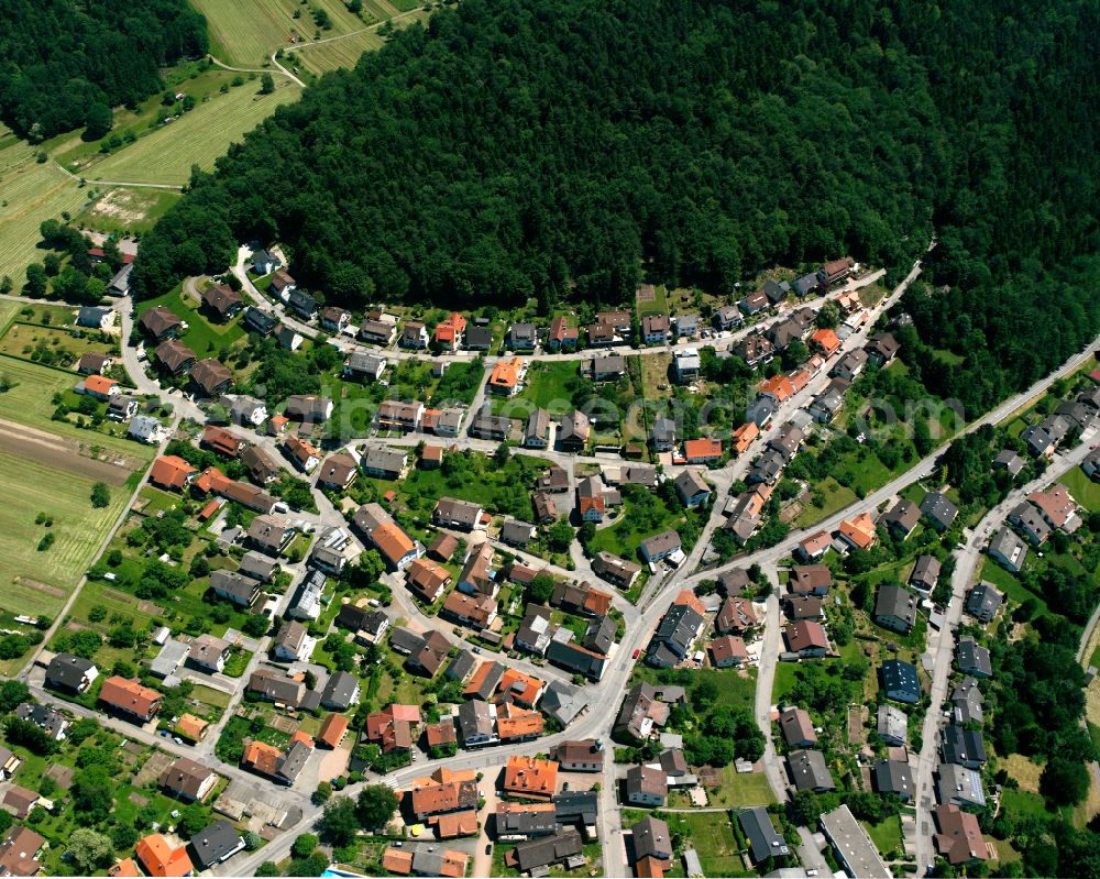 Bad Herrenalb from above - Village - view on the edge of forested areas in Bad Herrenalb in the state Baden-Wuerttemberg, Germany