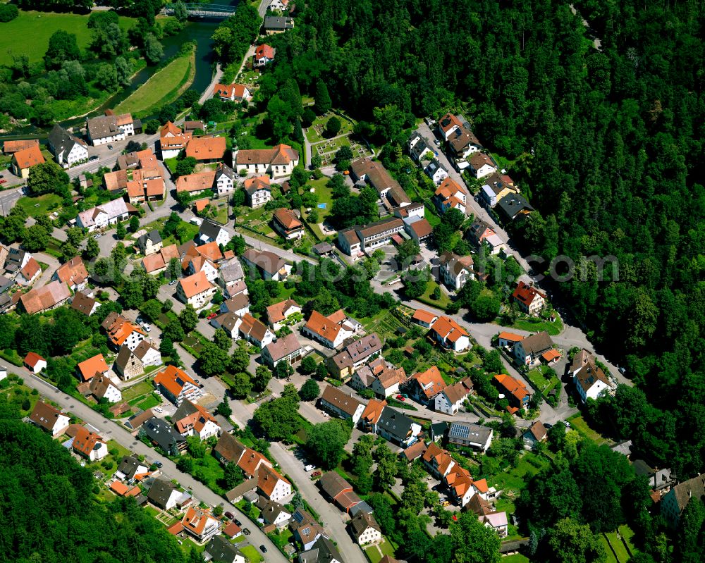 Bad Niedernau from the bird's eye view: Village - view on the edge of forested areas in Bad Niedernau in the state Baden-Wuerttemberg, Germany