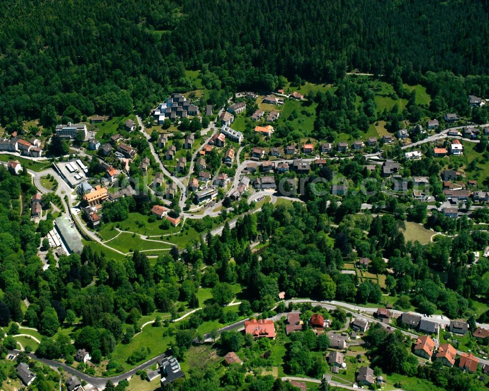 Bad Wildbad from above - Village - view on the edge of forested areas in Bad Wildbad in the state Baden-Wuerttemberg, Germany