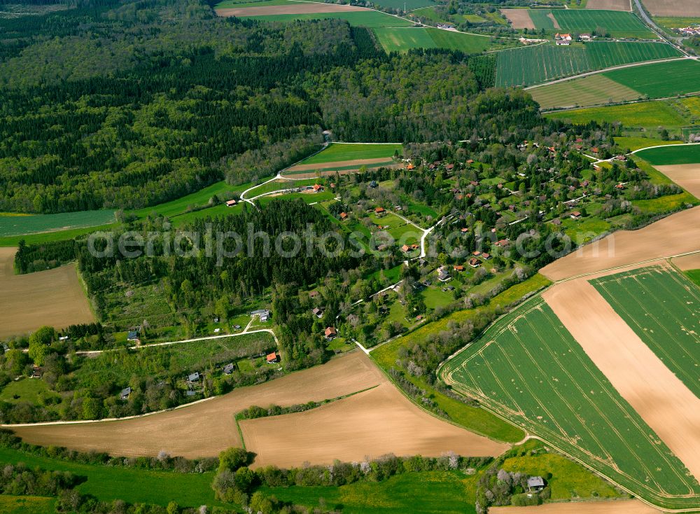 Berghülen from above - Village - view on the edge of forested areas in Berghülen in the state Baden-Wuerttemberg, Germany
