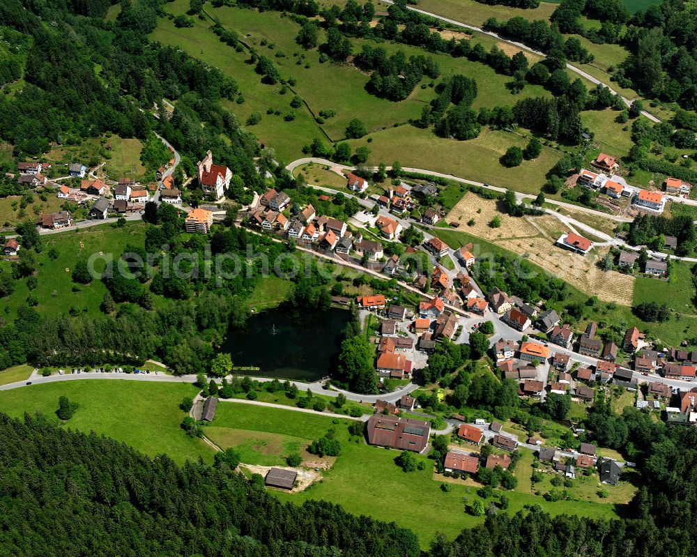 Berneck from above - Village - view on the edge of forested areas in Berneck in the state Baden-Wuerttemberg, Germany