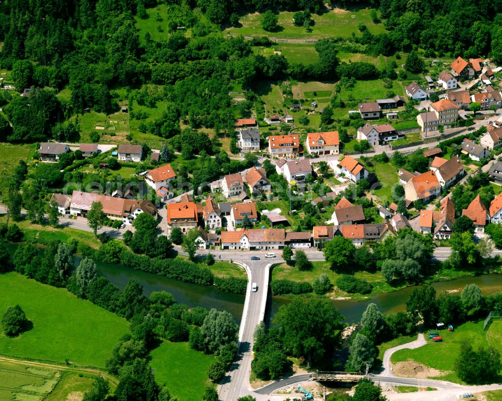 Bieringen from the bird's eye view: Village - view on the edge of forested areas in Bieringen in the state Baden-Wuerttemberg, Germany