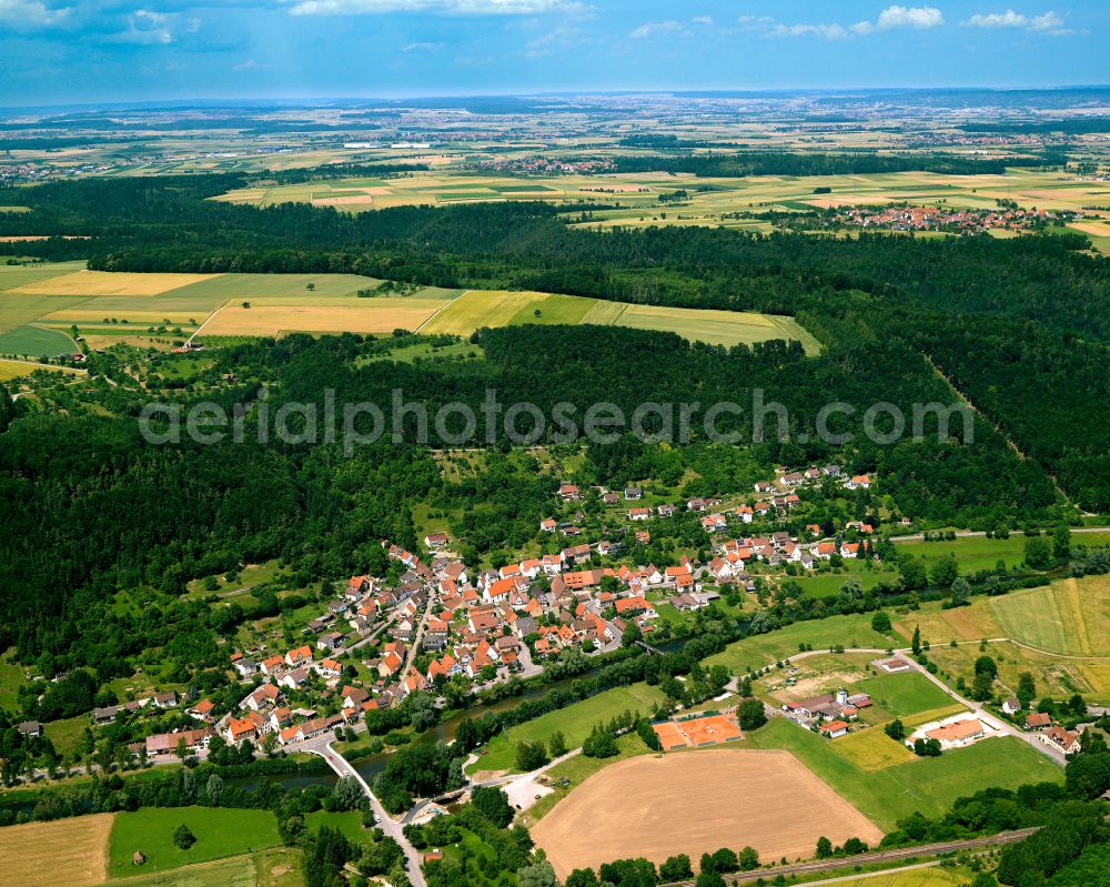 Aerial image Bieringen - Village - view on the edge of forested areas in Bieringen in the state Baden-Wuerttemberg, Germany