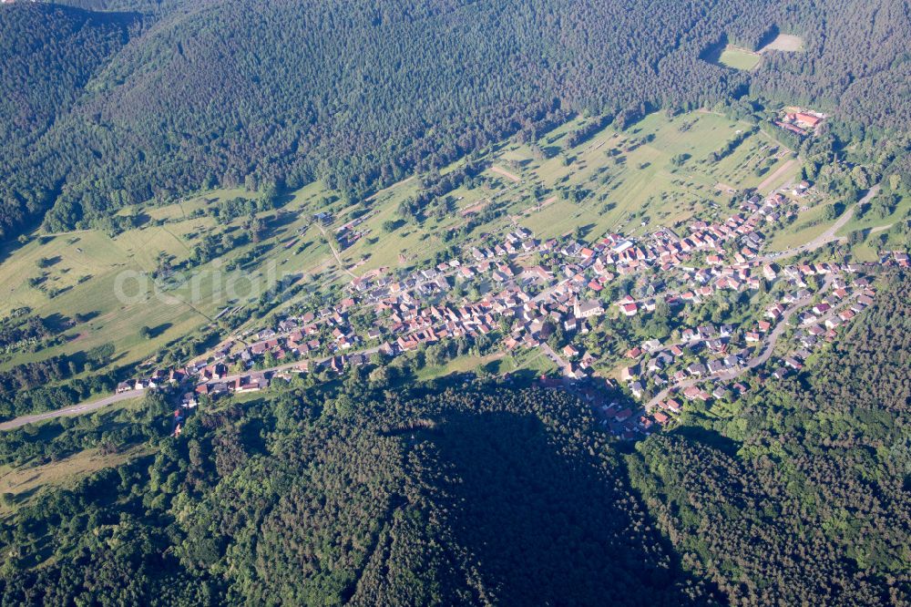 Birkenhördt from the bird's eye view: Village - view on the edge of forested areas in Birkenhoerdt in the state Rhineland-Palatinate, Germany