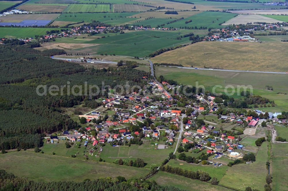 Blievenstorf from above - Village - view on the edge of forested areas in Blievenstorf in the state Mecklenburg - Western Pomerania, Germany