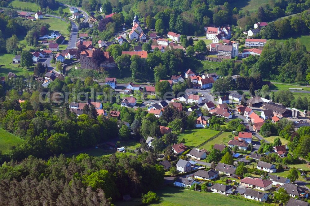 Buchenau from above - Village - view on the edge of forested areas in Buchenau in the state Hesse, Germany