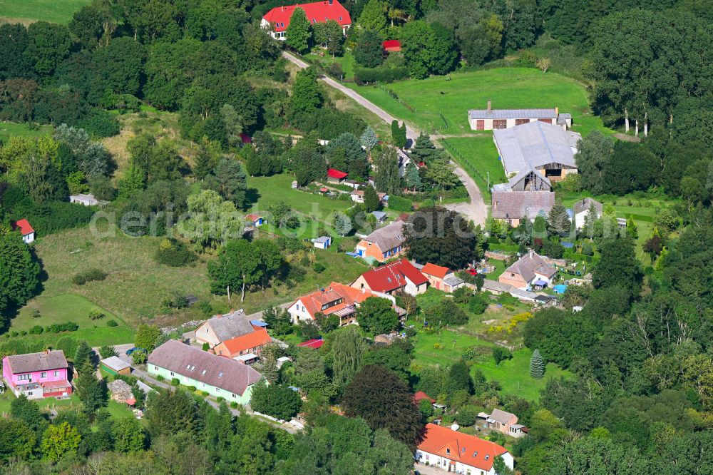 Aerial photograph Buschmühl - Village - view on the edge of forested areas in Buschmuehl in the state Mecklenburg - Western Pomerania, Germany