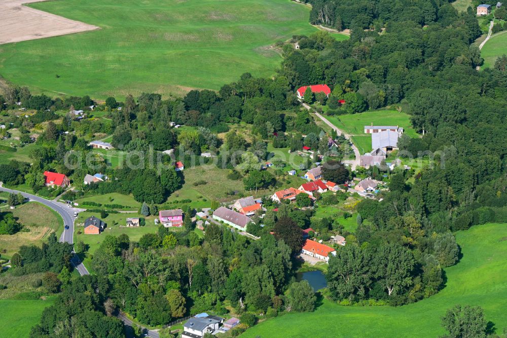 Aerial photograph Buschmühl - Village - view on the edge of forested areas in Buschmuehl in the state Mecklenburg - Western Pomerania, Germany