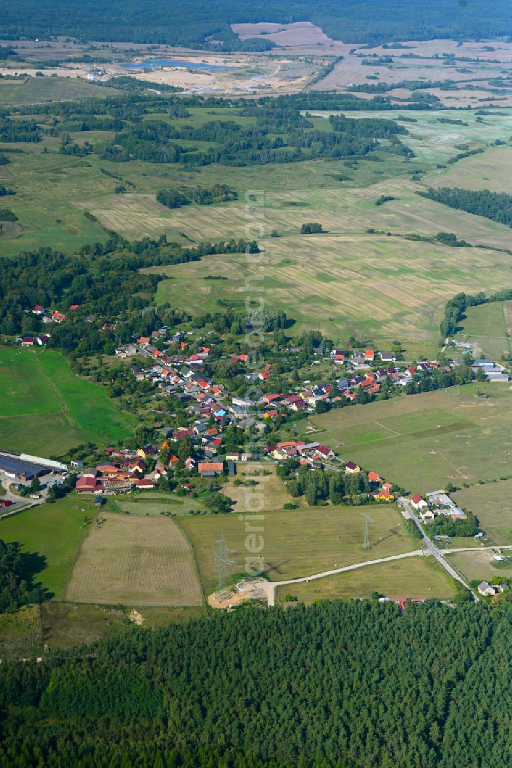 Aerial image Chorin - Village - view on the edge of forested areas in Chorin in the state Brandenburg, Germany