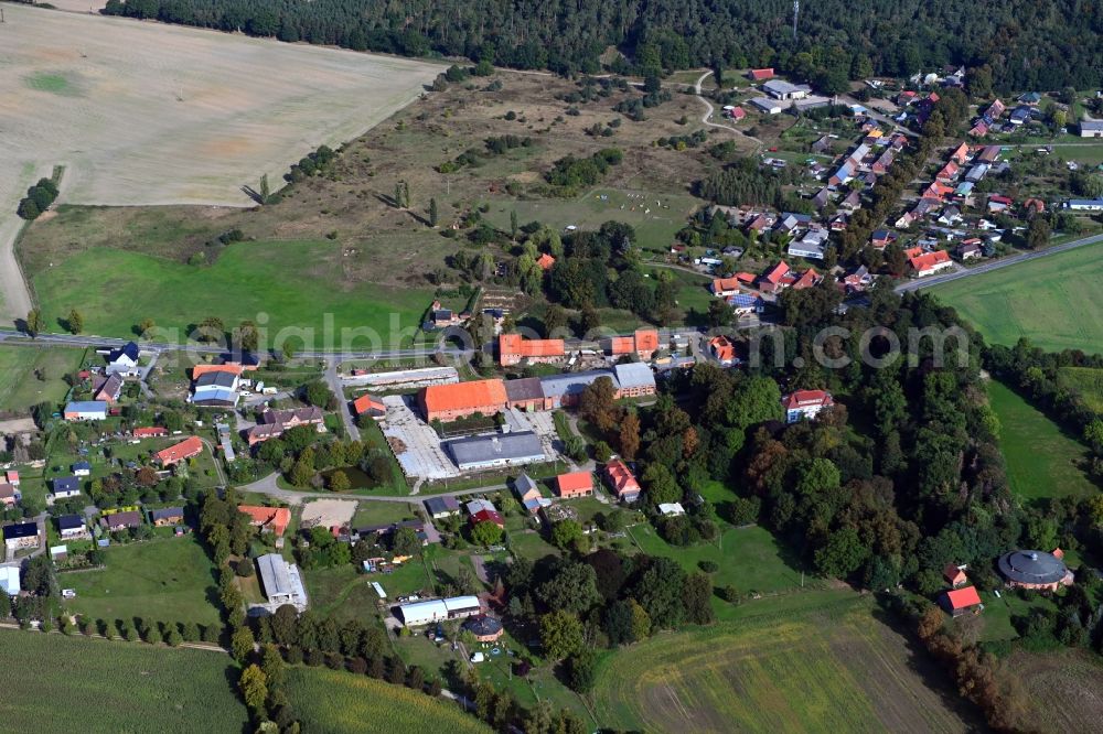Dersenow from above - Village - view on the edge of forested areas in Dersenow in the state Mecklenburg - Western Pomerania, Germany