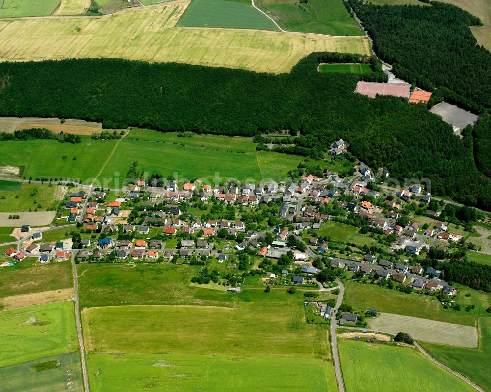 Dickesbach from above - Village - view on the edge of forested areas in Dickesbach in the state Rhineland-Palatinate, Germany