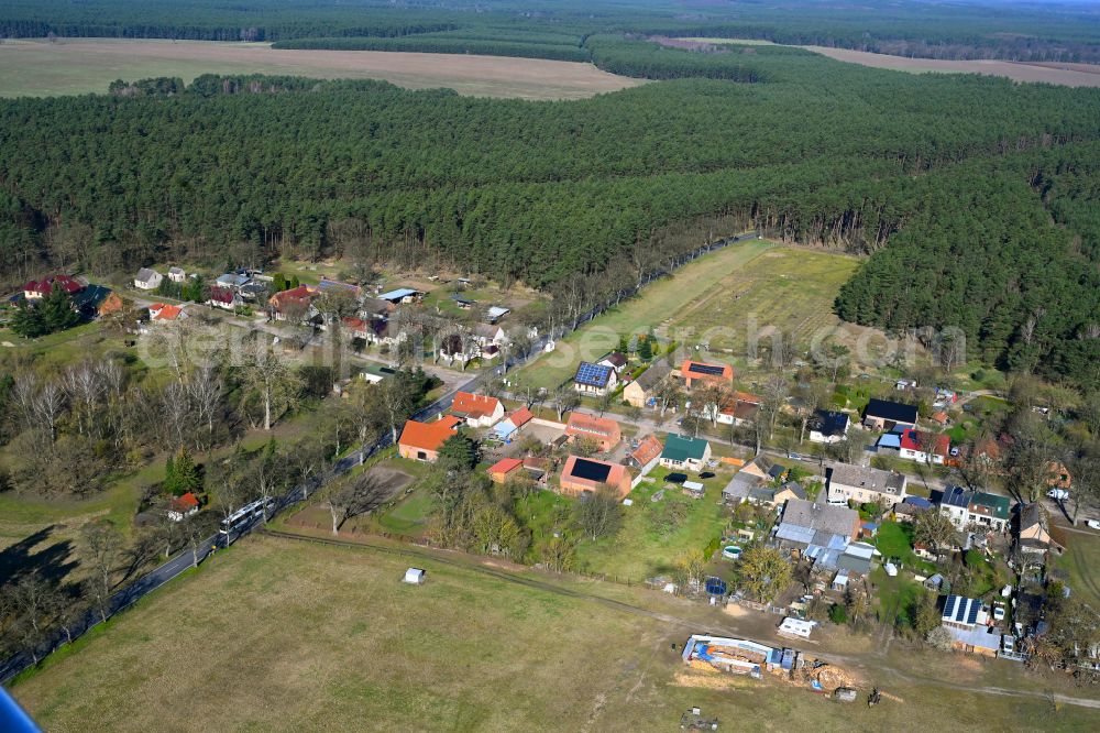 Dierberg from above - Village - view on the edge of forested areas in Dierberg in the state Brandenburg, Germany