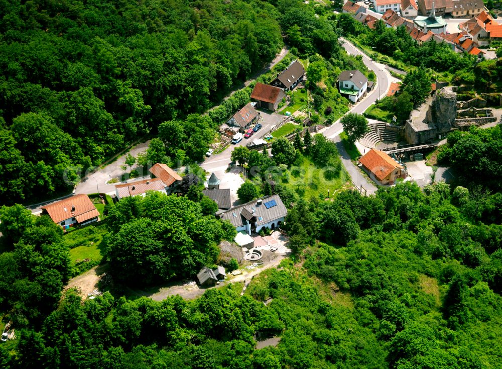 Falkenstein from above - Village - view on the edge of forested areas in Falkenstein in the state Rhineland-Palatinate, Germany