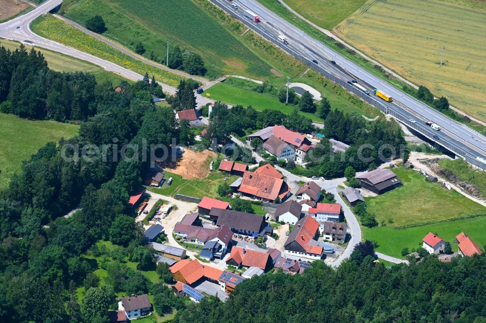 Aerial image Frickenhofen - Village - view on the edge of forested areas in Frickenhofen in the state Bavaria, Germany