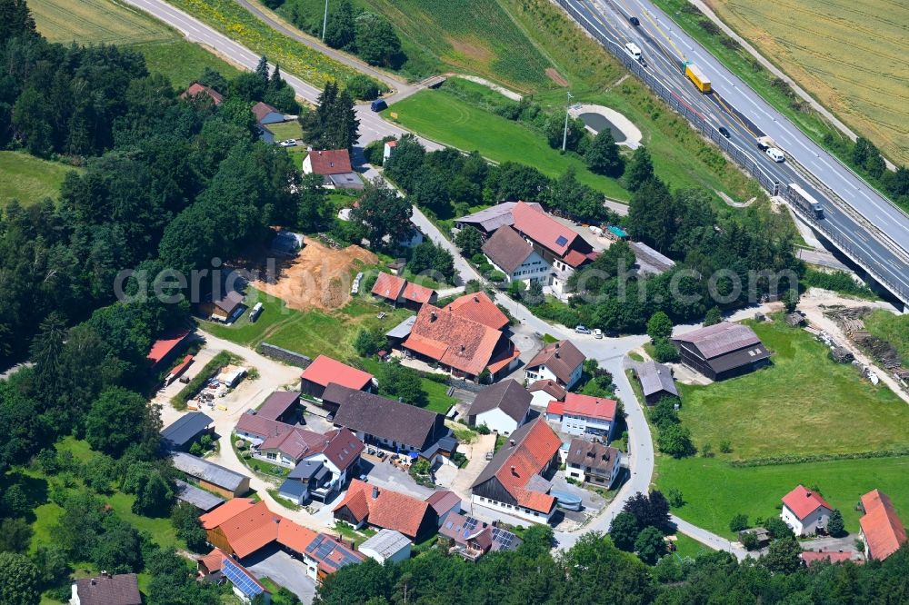 Frickenhofen from above - Village - view on the edge of forested areas in Frickenhofen in the state Bavaria, Germany