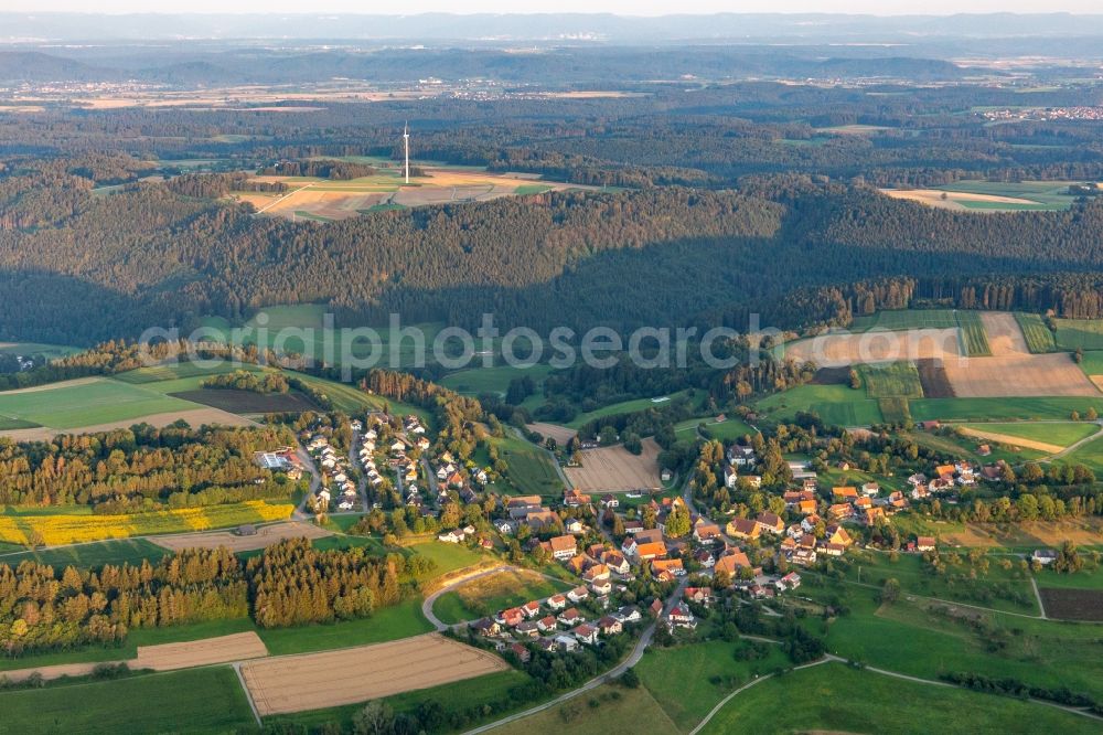 Fürnsal from the bird's eye view: Village - view on the edge of forested areas in Fuernsal in the state Baden-Wuerttemberg, Germany