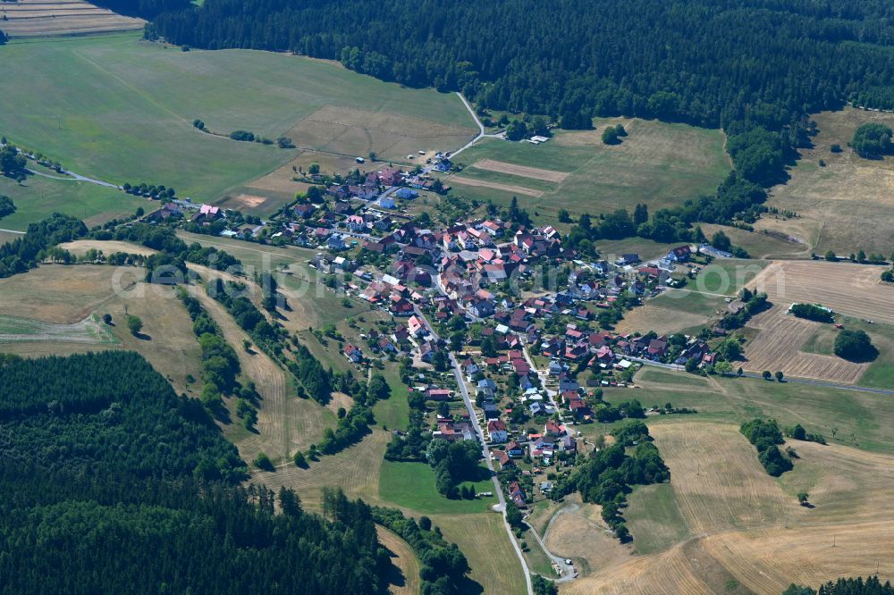 Aerial photograph Gethles - Village - view on the edge of forested areas on street An der Hauptstrasse in Gethles in the state Thuringia, Germany