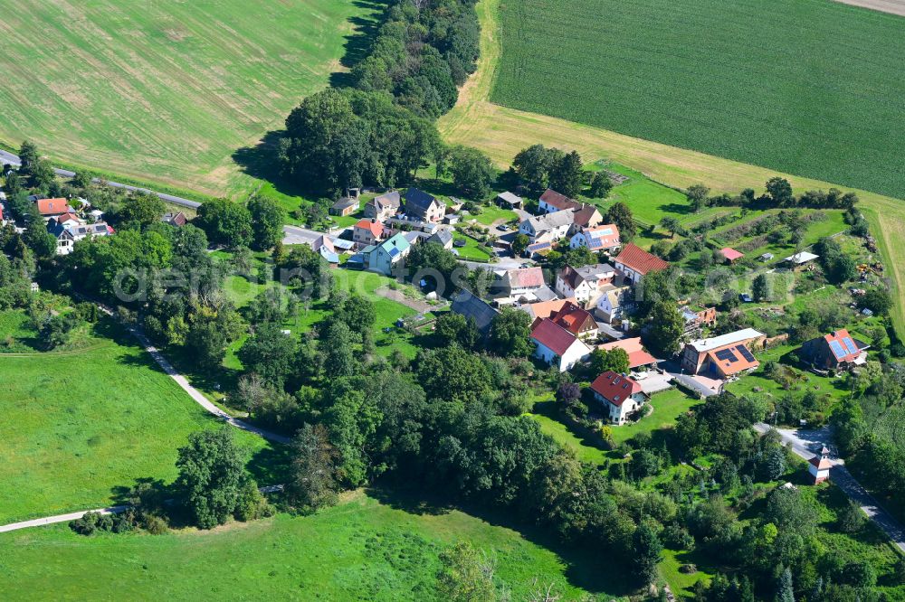 Aerial image Groitzsch - Village - view on the edge of forested areas in Groitzsch in the state Saxony, Germany