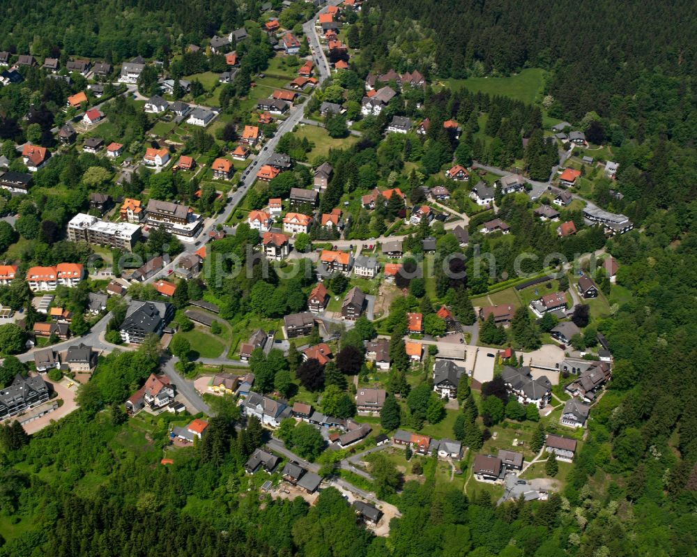 Hahnenklee-Bockswiese from above - Village - view on the edge of forested areas in Hahnenklee-Bockswiese in the state Lower Saxony, Germany